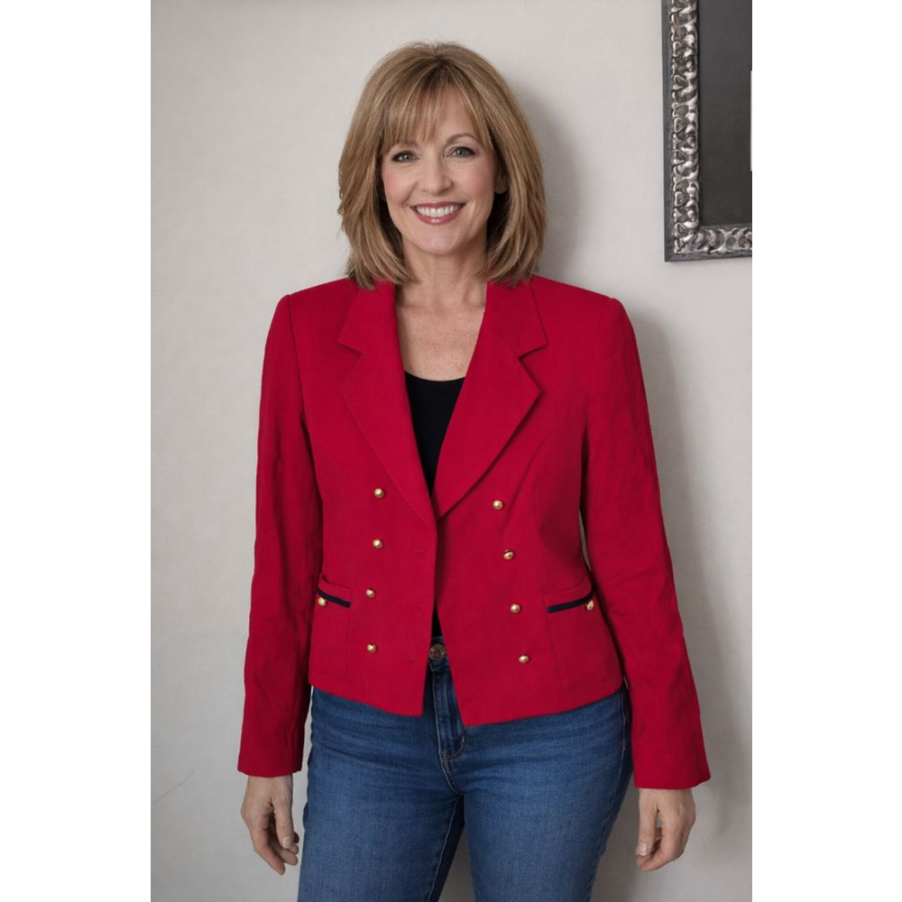 Kasper ASL Red Double Breasted Blazer Gold Buttons